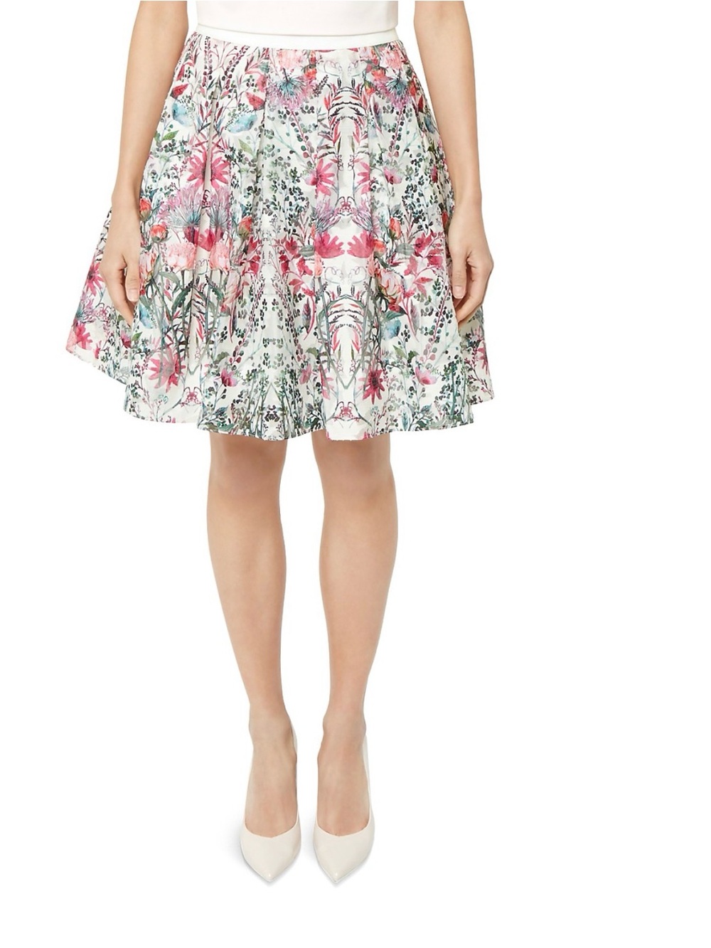 Ted Baker Floral Circle Skirt in Pink and White